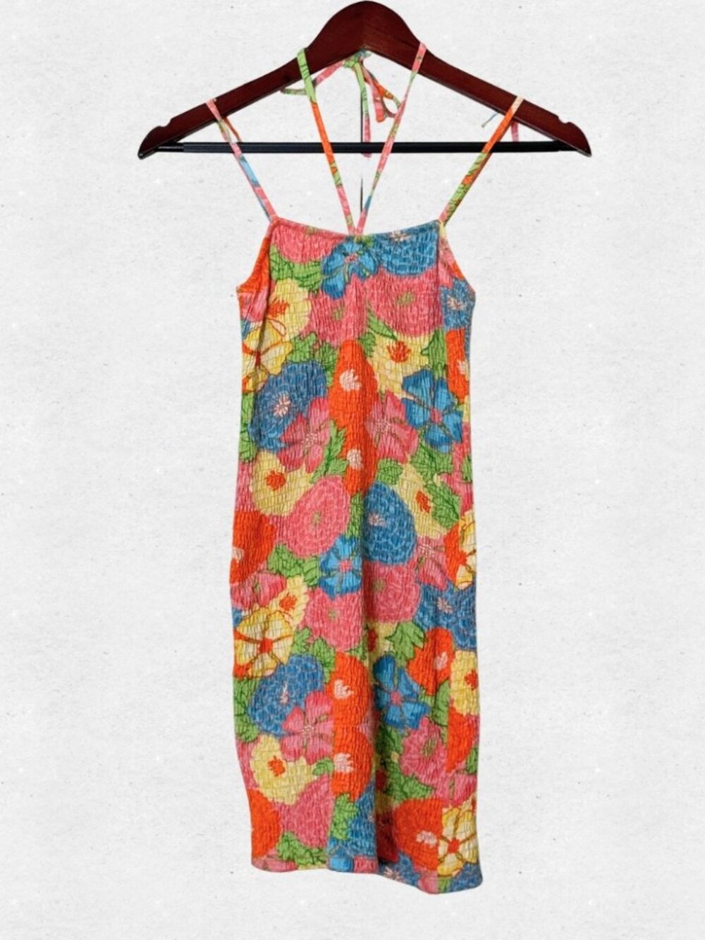 Tropical Floral Print Halter Top Bodycon Mini Dress Zara Large Vacation Summer